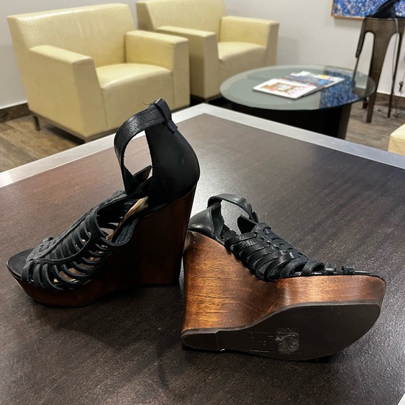 NWOT SCHUTZ Brown Leather Wedge Sandals Sz 7 - Picture 6 of 8